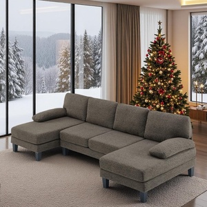 image:imageVINGLI 110 UShaped Sectional Couch with Two Chaise Affordable Small Sofa with 4 Seats Chenille Fabric Comfy Couches for Living Room BlueChenilledark Brown
