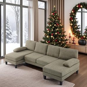image:imageVINGLI 110 UShaped Sectional Couch with Two Chaise Affordable Small Sofa with 4 Seats Chenille Fabric Comfy Couches for Living Room BlueChenillekhaki