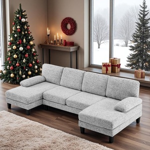 image:imageVINGLI 110 UShaped Sectional Couch with Two Chaise Affordable Small Sofa with 4 Seats Chenille Fabric Comfy Couches for Living Room BlueChenillelight Grey