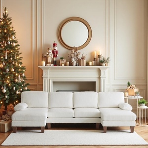 image:imageVINGLI 110 UShaped Sectional Couch with Two Chaise Affordable Small Sofa with 4 Seats Chenille Fabric Comfy Couches for Living Room BlueCorduroybeige