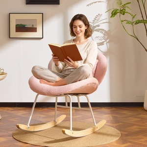 image:imageVINGLI 256 Extra Wide Criss Cross Nursery Rocking ChairCute Curved 115 Reclining Armless GliderTeddy Small Rocker wPillow amp Solid Wood for IndoorBedroom Living RoomTeddy FleeceBlush PinkTeddyblush Pink