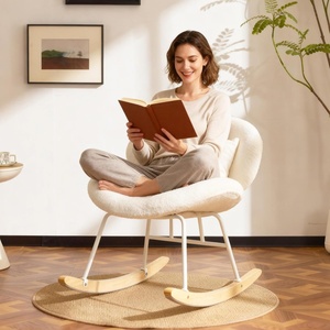 image:imageVINGLI 256 Extra Wide Criss Cross Nursery Rocking ChairCute Curved 115 Reclining Armless GliderTeddy Small Rocker wPillow amp Solid Wood for IndoorBedroom Living RoomTeddy FleeceBlush PinkTeddywhite