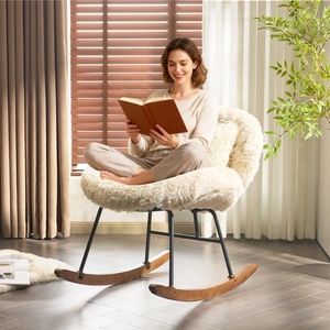 image:imageVINGLI 256 Extra Wide Criss Cross Nursery Rocking ChairCute Curved 115 Reclining Armless GliderTeddy Small Rocker wPillow amp Solid Wood for IndoorBedroom Living RoomTeddy FleeceBlush PinkFluffysandy Beige