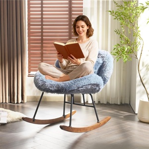 image:imageVINGLI 256 Extra Wide Nursery 115 Armless Rocking Chair Curved Cute CrossLegged Glider Chair with Pillow amp Solid Wood Nursing Chair for Bedroom Living Room Fluffy Fleece Grass GreenFluffyocean Blue