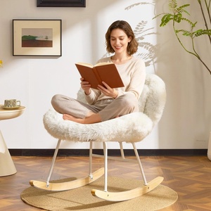 image:imageVINGLI 256 Extra Wide Nursery 115 Armless Rocking Chair Curved Cute CrossLegged Glider Chair with Pillow amp Solid Wood Nursing Chair for Bedroom Living Room Fluffy Fleece Grass GreenFluffywhite Cream