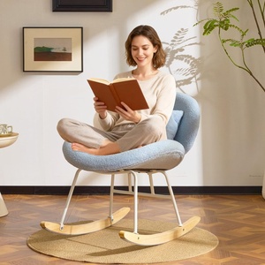image:imageVINGLI 256 Extra Wide Nursery 115 Armless Rocking Chair Curved Cute CrossLegged Glider Chair with Pillow amp Solid Wood Nursing Chair for Bedroom Living Room Fluffy Fleece Grass GreenTeddy Fleecelight Blue
