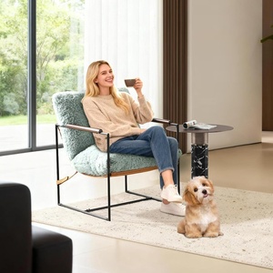 image:imageVINGLI 28 Cute Reading Armchair with Removable Seat Cushion amp Tan Microfiber Seat Base Plush Upholstery Sling Modern Accent Chair with Metal Frame Lazy Chair for Bedroom amp LoungeBeigePale Turquoise