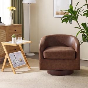 image:imageVINGLI 360Swivel Accent Chairs Set of 2 with Engineered Wood Base and Removable Cushion for Living Room Bedroom Curved Back Barrel Chairs for Small Space Upholstered Bucket Armchairs Teddy WhitePubrown