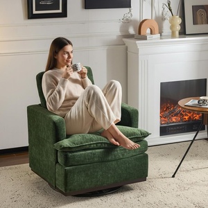 image:imageVINGLI 360Swivel MidCentury Modern Accent Armchairs Set of 2 with DoubleLayer Seat Cushions Comfy Single Square Sofa Upholstered Club Chairs for Living RoomBedroom Reading Room Chenille BeigeChenille Green