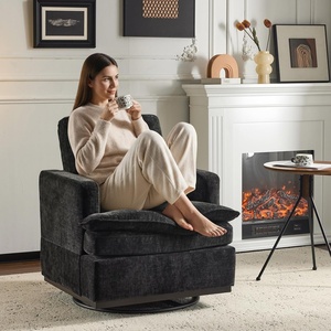 image:imageVINGLI 360Swivel MidCentury Modern Accent Armchairs Set of 2 with DoubleLayer Seat Cushions Comfy Single Square Sofa Upholstered Club Chairs for Living RoomBedroom Reading Room Chenille BeigeChenille Black