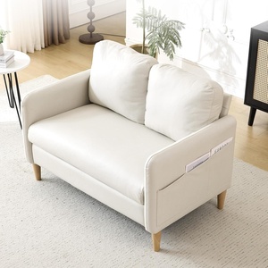 image:imageVINGLI 47 Small Couch Linen Loveseat Sofa Light Grey Mini Couch Mid Century Modern Decor Love Seat for Small Spaces Living Room Bedroom Play RoomBeige