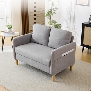 image:imageVINGLI 47 Small Couch Linen Loveseat Sofa Light Grey Mini Couch Mid Century Modern Decor Love Seat for Small Spaces Living Room Bedroom Play RoomLight Grey