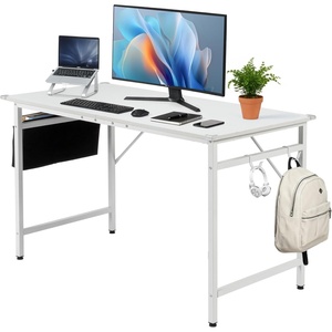 image:imageVINGLI 63 Inch Computer Office Modern Simple Gaming Desk with Side Fabric Drawer amp Hook Up WearResistant Surface Writing Desk Work Desk for Bedroom Living Room Oak GreyWhite