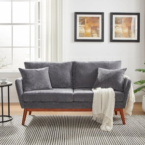 image:imageVINGLI 635 W Mid Century Small Love Seat Couch with Soild Wood Frame 2 Seater Comfy Linen Fabric Loveseat Sofa Small Couch with Two Pillows for Bedroom Living Room Small Spaces GreyGrey