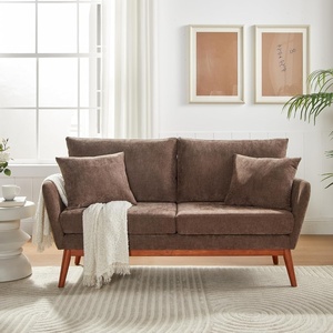 image:imageVINGLI 635 W Mid Century Small Love Seat Couch with Soild Wood Frame 2 Seater Comfy Linen Fabric Loveseat Sofa Small Couch with Two Pillows for Bedroom Living Room Small Spaces GreyBrown