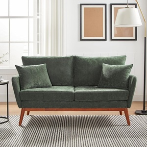 image:imageVINGLI 635 W Mid Century Small Love Seat Couch with Soild Wood Frame 2 Seater Comfy Linen Fabric Loveseat Sofa Small Couch with Two Pillows for Bedroom Living Room Small Spaces GreyGreen