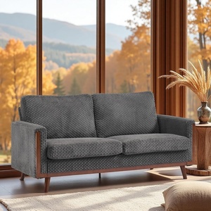image:imageVINGLI 68 W Comfy Mid Century Loveseat Two Seater Sofa with Spring Support amp Solid Wood Frame Corduroy Fabric Small Couch for Living Room Small Space Bedroom GreyGrey