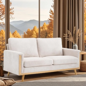 image:imageVINGLI 68 W Comfy Mid Century Loveseat Two Seater Sofa with Spring Support amp Solid Wood Frame Corduroy Fabric Small Couch for Living Room Small Space Bedroom GreyWhite