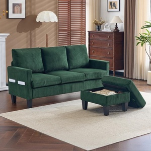 image:imageVINGLI 685 L Shaped Couch with Movable Storage Ottoman Convertible Sectional Sofa in Soft Corduroy Fabric Modern Reversible Chaise Couch for Small Spaces Apartment Living RoomDark GreenDark Green