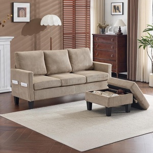 image:imageVINGLI 685 L Shaped Couch with Movable Storage Ottoman Convertible Sectional Sofa in Soft Corduroy Fabric Modern Reversible Chaise Couch for Small Spaces Apartment Living RoomDark GreenKhaki
