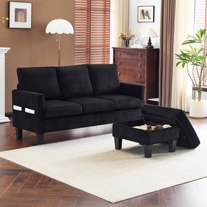 image:imageVINGLI 685 L Shaped Couch with Movable Storage Ottoman Convertible Sectional Sofa in Soft Corduroy Fabric Modern Reversible Chaise Couch for Small Spaces Apartment Living RoomDark GreenBlack