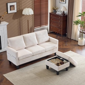 image:imageVINGLI 685 L Shaped Couch with Movable Storage Ottoman Convertible Sectional Sofa in Soft Corduroy Fabric Modern Reversible Chaise Couch for Small Spaces Apartment Living RoomDark GreenCream White