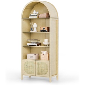 image:imageVINGLI 70 Arched Display Cabinet with 5 Shelves Rattan Storage Cabinet 5 Tier Arched Bookshelf Wood Tall Bookcases Sturdy Stylish for Living Room Bedroom Dining Room Office Study Room OakOak Wood