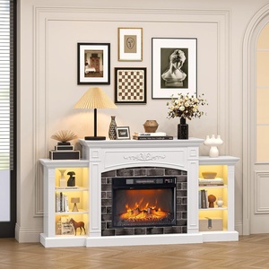 image:imageVINGLI 70 Fireplace TV Stand with Mantel Modern TV Stand with LED Light for TVs Up to 80 Entertainment Center with Storage for Bedroom 23 Electric Fireplace Insert Heater for Living Room