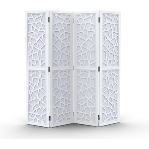 image:imageVINGLI 70 H Room Divider NonWoven Fabric Privacy Screen Indoor Partition Wall Dividers Freestanding Hinged Space Separator with Modern Unique Pattern White 4 PanelWhite