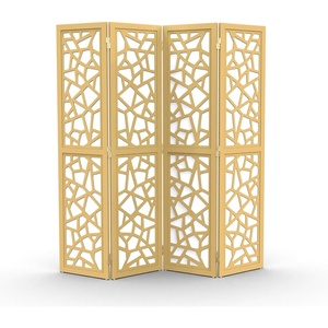 image:imageVINGLI 70 H Room Divider NonWoven Fabric Privacy Screen Indoor Partition Wall Dividers Freestanding Hinged Space Separator with Modern Unique Pattern White 4 PanelGold