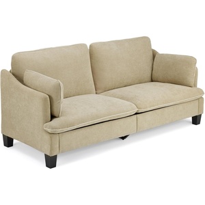 image:imageVINGLI 84 Extra Deep Seat Sofa Couch 3 Seater Upholstered Living Room Couches with 2 Piped Seater Cushions Throw Pillows Modern Linen Velvet Fabric Sofa for Apartment Bedroom OfficeKhaki Green
