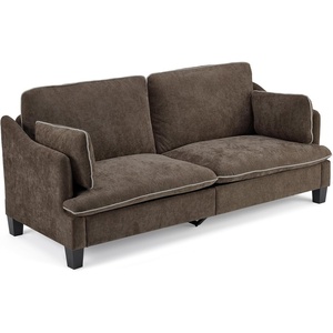 image:imageVINGLI 84 Extra Deep Seat Sofa Couch 3 Seater Upholstered Living Room Couches with 2 Piped Seater Cushions Throw Pillows Modern Linen Velvet Fabric Sofa for Apartment Bedroom OfficeDark Brown