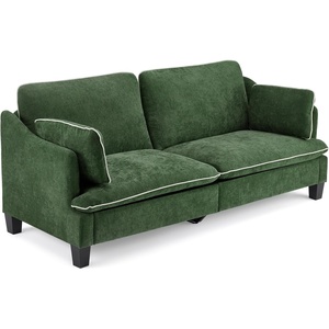 image:imageVINGLI 84 Extra Deep Seat Sofa Couch 3 Seater Upholstered Living Room Couches with 2 Piped Seater Cushions Throw Pillows Modern Linen Velvet Fabric Sofa for Apartment Bedroom OfficeGreen