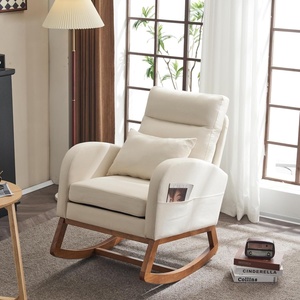 image:imageVINGLI Beige Linen Rocking Chair Nursery with Thick Headrest Upholstered MidCentury Modern Nursing Rocker Glider with Curved Armrest Sturdy Solid Wood Base for Living Room Bedroom Baby Room
