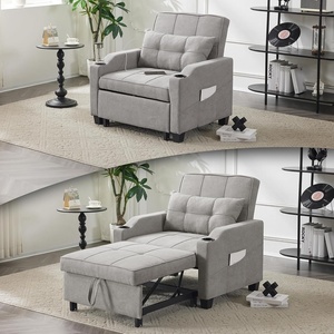 image:imageVINGLI Beige Sleeper Chair Bed 3in1 Convertible Futon Sofa Bed Pull Out Couch Bed Adjustable Recliner Chair with USB Ports Cup Holders Side Pockets for Living Room Bedroom Small SpacesLight Grey