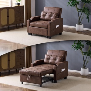 image:imageVINGLI Beige Sleeper Chair Bed 3in1 Convertible Futon Sofa Bed Pull Out Couch Bed Adjustable Recliner Chair with USB Ports Cup Holders Side Pockets for Living Room Bedroom Small SpacesRustic