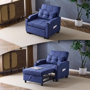 image:imageVINGLI Beige Sleeper Chair Bed 3in1 Convertible Futon Sofa Bed Pull Out Couch Bed Adjustable Recliner Chair with USB Ports Cup Holders Side Pockets for Living Room Bedroom Small SpacesNavy Blue