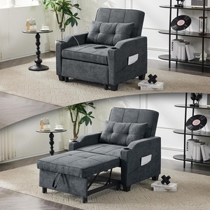 image:imageVINGLI Beige Sleeper Chair Bed 3in1 Convertible Futon Sofa Bed Pull Out Couch Bed Adjustable Recliner Chair with USB Ports Cup Holders Side Pockets for Living Room Bedroom Small SpacesDark Grey