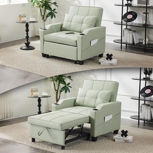 image:imageVINGLI Beige Sleeper Chair Bed 3in1 Convertible Futon Sofa Bed Pull Out Couch Bed Adjustable Recliner Chair with USB Ports Cup Holders Side Pockets for Living Room Bedroom Small SpacesLight Green