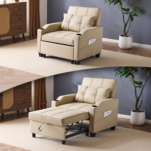 image:imageVINGLI Beige Sleeper Chair Bed 3in1 Convertible Futon Sofa Bed Pull Out Couch Bed Adjustable Recliner Chair with USB Ports Cup Holders Side Pockets for Living Room Bedroom Small SpacesBeige