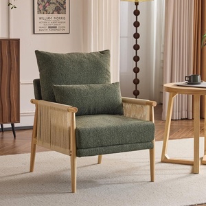 image:imageVINGLI Boho Braid Accent Armchairs Set of 2MidCentury Modern Chiars with Solid Wooden ArmrestComfy Louge Cushion Chairs with Waist Pillow for BedroomLiving RoomReading Room Gray BeigeChenille Dark Green