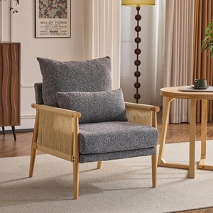image:imageVINGLI Boho Braid Accent Armchairs Set of 2MidCentury Modern Chiars with Solid Wooden ArmrestComfy Louge Cushion Chairs with Waist Pillow for BedroomLiving RoomReading Room Gray BeigeChenille Gray