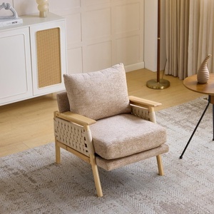 image:imageVINGLI Boho Rattan Braided Accent Chair with Solid Wood 315 Wide Armrests Chenille Upholstery Indoor Lounge Chair with Lumbar Pillow amp Rope Arms for Living Room Bedroom Reading Room Sage GreenKhaki