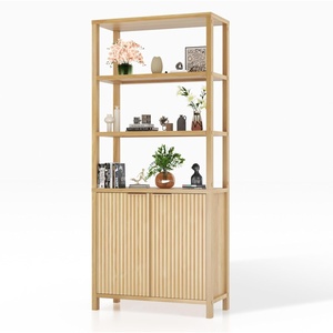 image:imageVINGLI Bookcase with Fluted Doors 71 Wood Storage Cabinet with Adjustable Shelves 6Tier Display Cabinet Bookshelf for Study Living Room Home Office Kitchen Pantry WalnutNature Oak