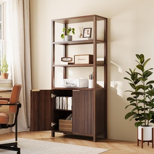 image:imageVINGLI Bookcase with Fluted Doors 71 Wood Storage Cabinet with Adjustable Shelves 6Tier Display Cabinet Bookshelf for Study Living Room Home Office Kitchen Pantry WalnutDark Walnut