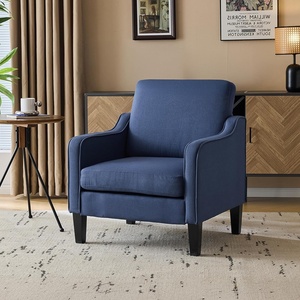 image:imageVINGLI Chair Navy Blue Upholstered Linen Accent Chair for Living Room Bedroom MidCentury Modern Arm Chair Comfy Reading Chair with Scooped Arms