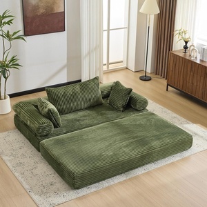 image:imageVINGLI Convertible Futon Sofa Bed Upholstered Corduroy Boneless Couch King Size Floor Loveseat Sleeper Sofa with 2in1 Throw Pillow amp Blanket Couches for Living Room Bedroom Lounge GreenGreen