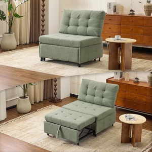 image:imageVINGLI Convertible Sofa Bed Tufted Teddy Fleece Sleeper Chair Bed Couch Armless Living Room Chairs with Adjustable Backrest Pull Out Couch Bed for Small SpacesLight Green