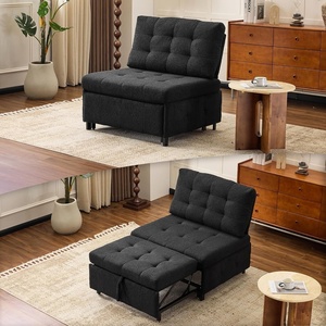 image:imageVINGLI Convertible Sofa Bed Tufted Teddy Fleece Sleeper Chair Bed Couch Armless Living Room Chairs with Adjustable Backrest Pull Out Couch Bed for Small SpacesBlack