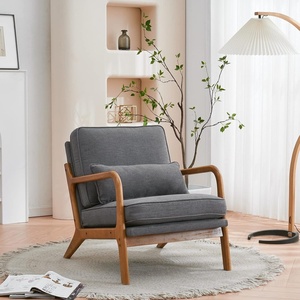image:imageVINGLI Cozy Living Room Chairs Linen Pink Accent Chairs Set of 2 Wood Lounge Chairs for Bedroom Comfy Mid Century Modern Armchair Upholstered Reading Side Chairs for AdultsLinendark Grey